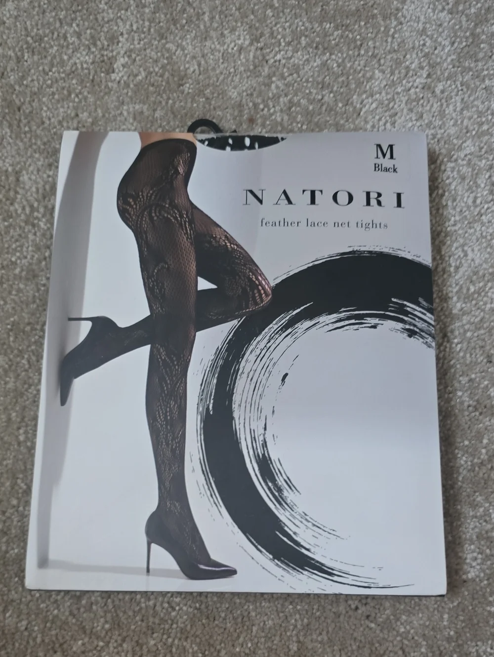 NIP Natori Feather Lace Net Tights Black Size Medium